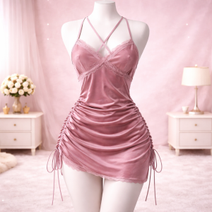 Irregular V-Neck Velvet Night Dress