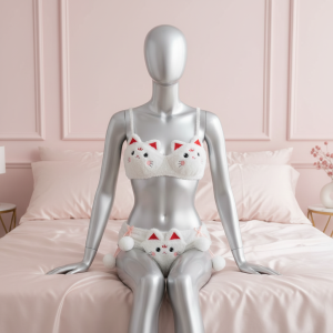 Cat-Themed Plush Bralette Set – Wireless Winter Lingerie