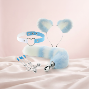 Faux Fur Costume Accessory Set with Adjustable Collar and Tail Plug