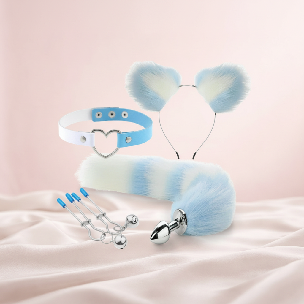 Faux Fur Costume Accessory Set with Adjustable Collar and Tail Plug
