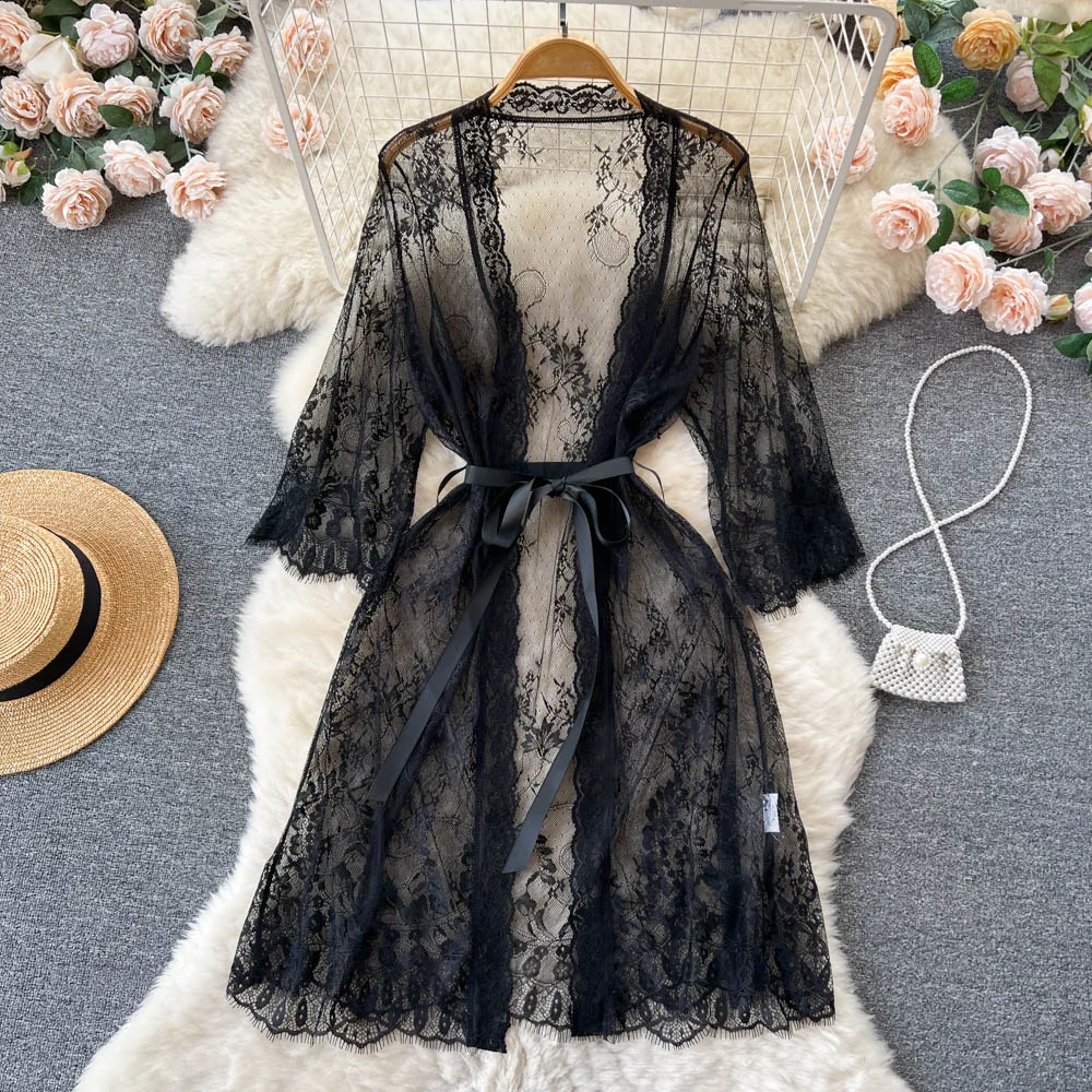 Sheer Lace Cardigan Night Dress - Image 7