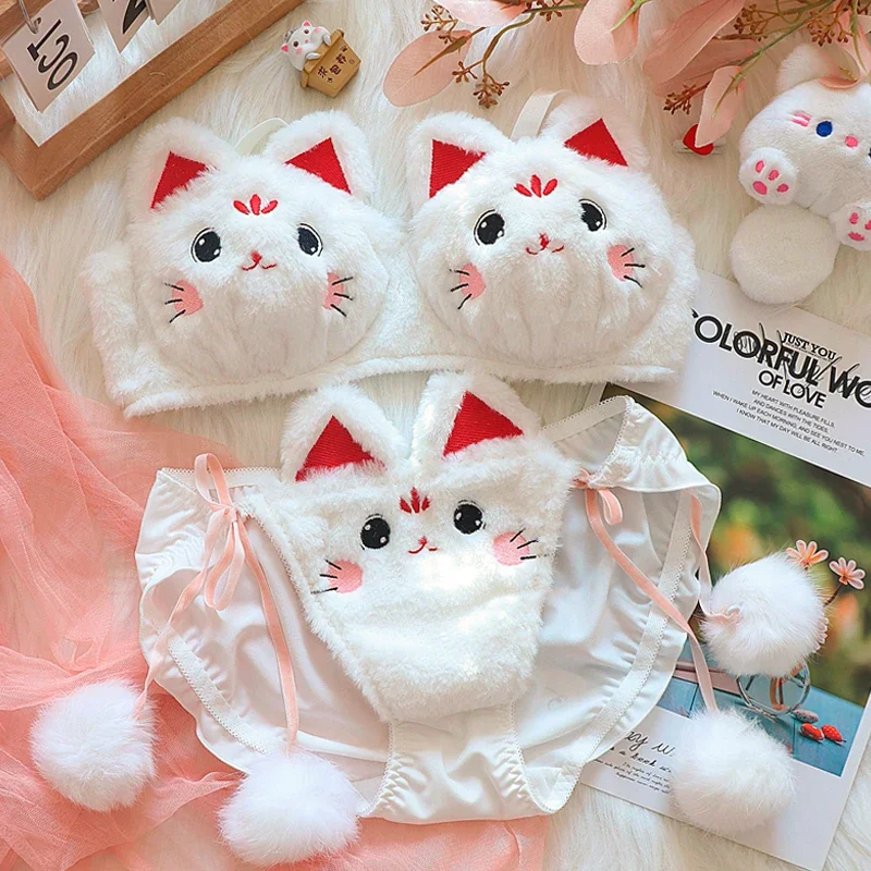 Cat-Themed Plush Bralette Set – Wireless Winter Lingerie - Image 10