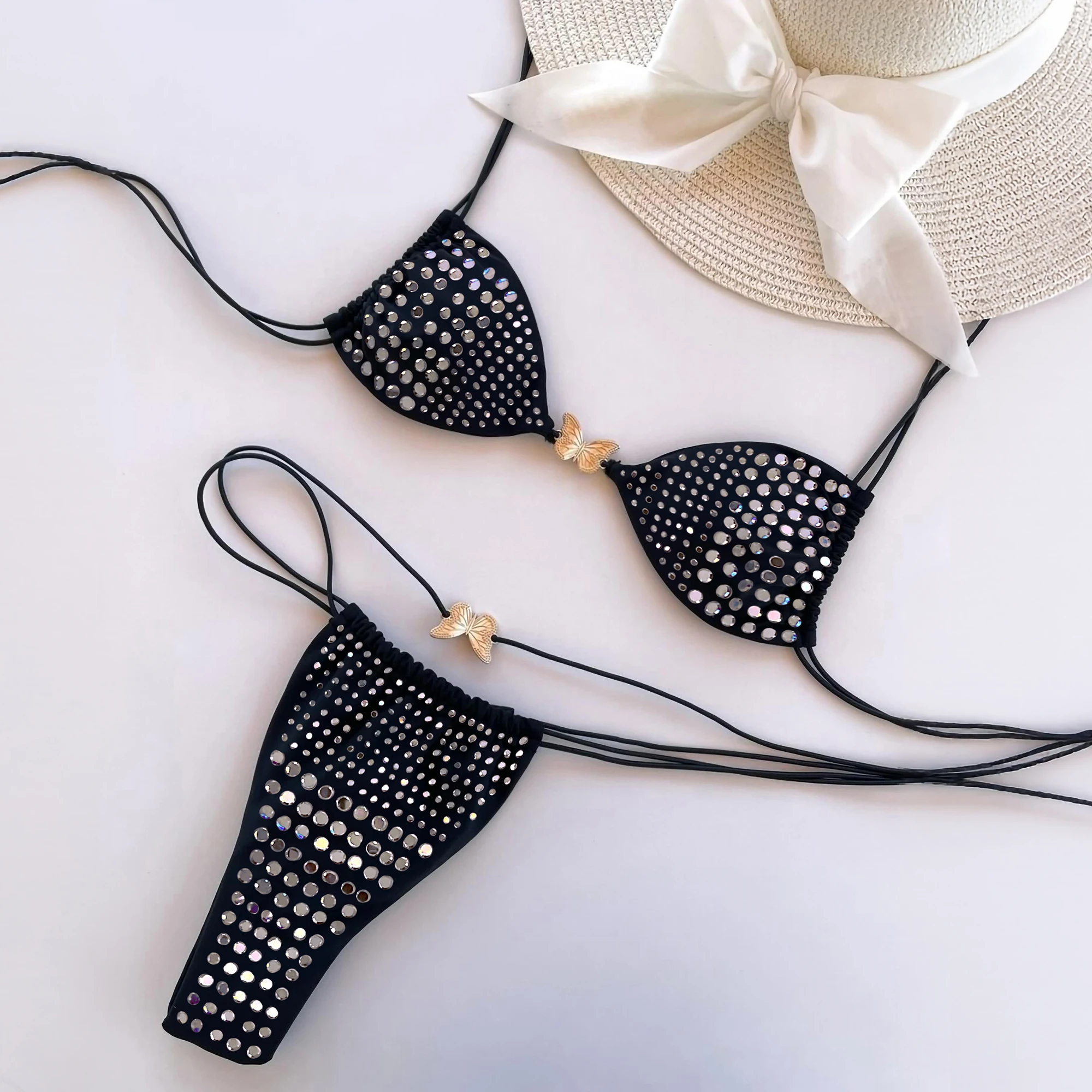 Rhinestone Bandeau Bikini Set - Image 2