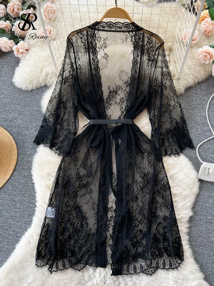 Sheer Lace Cardigan Night Dress - Image 2