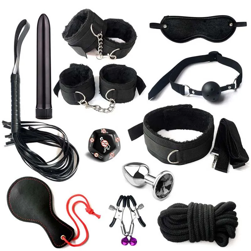 Complete BDSM Bondage Kit with Handcuffs, Gag, Whip, Nipple Clamps & Tail Plug - Image 2