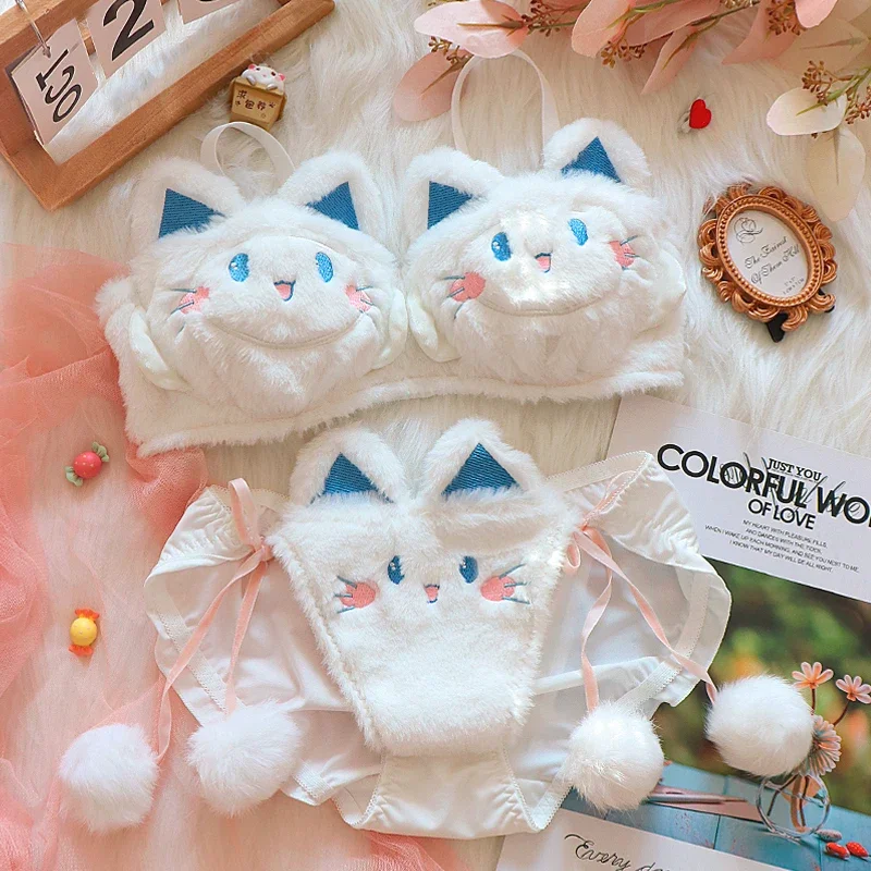 Cat-Themed Plush Bralette Set – Wireless Winter Lingerie - Image 4