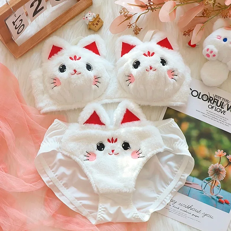Cat-Themed Plush Bralette Set – Wireless Winter Lingerie - Image 7